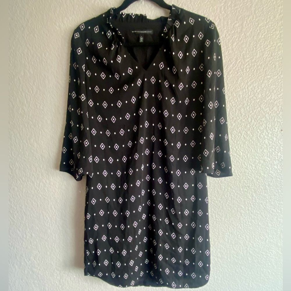 White House Black Market Black & White Geometric Print Tunic Dress | Size 4
